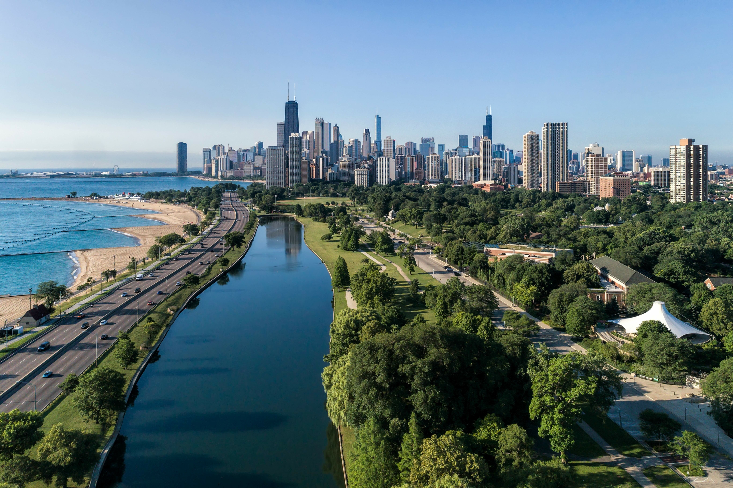 Aerial South Pond Lincoln Park, Chicago, Illinois