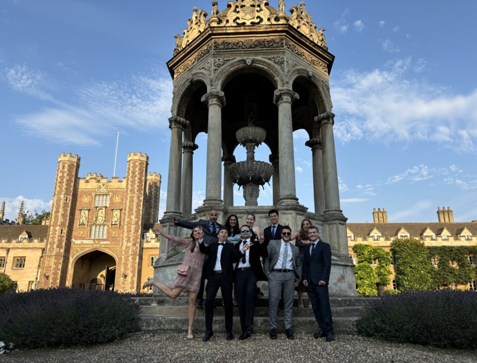 Vlasios Gourgiotis celebrating with a group of friends at his Master's graduation ceremony.